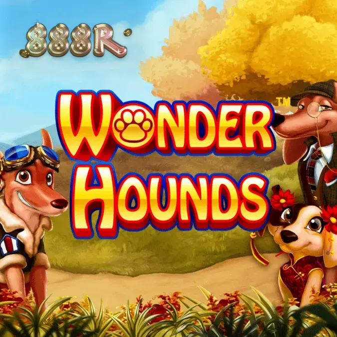 Tampilan layar utama permainan slot Wonder Hounds dengan tema anjing yang ceria